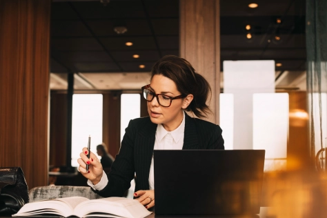 Woman working and reading